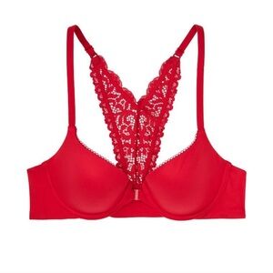 Victoria's Secret Red Padded Bra With Lace Back, Size 34D